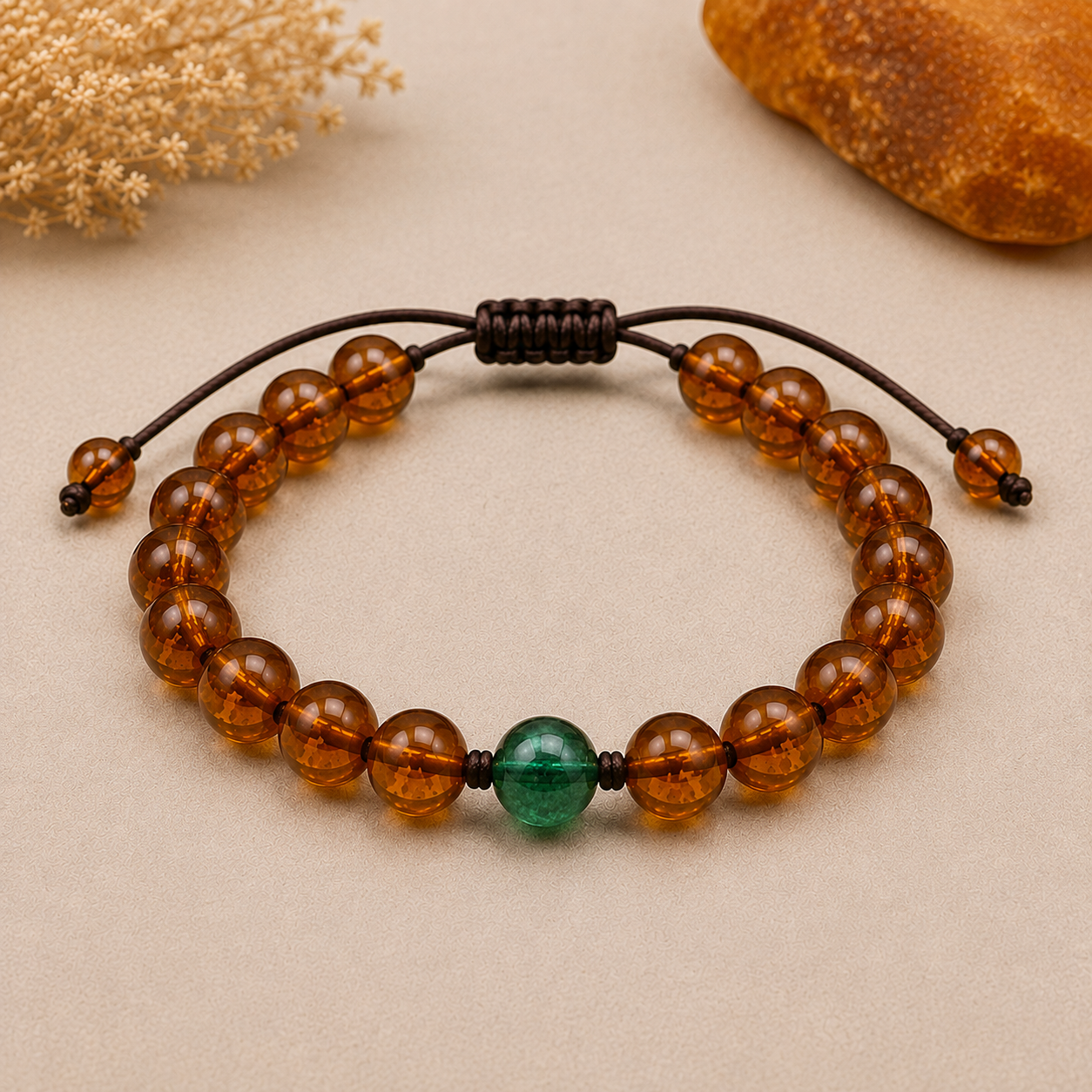 August Birthstone Amber Mens Bracelet
