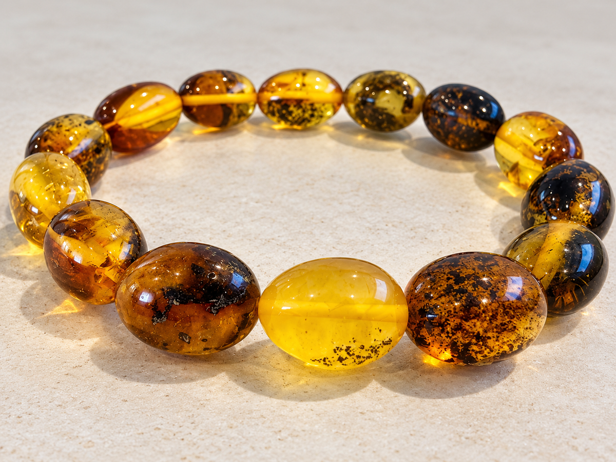 Greenish Raw Amber Men's Bracelet