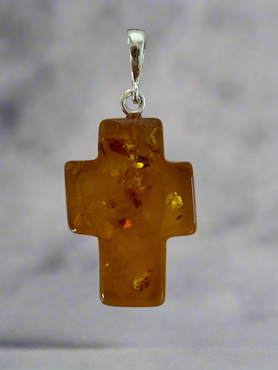 Honey Amber Cross Pendant