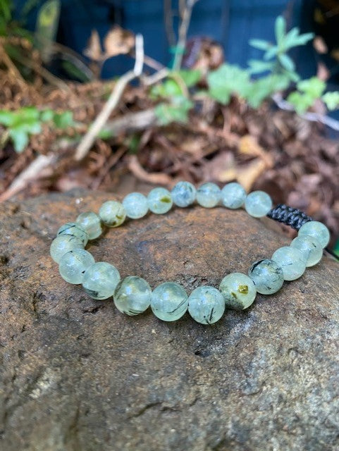 Adjustable Men's Prehnite Beaded Bracelet