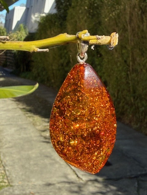 Silver Cognac Amber Pendant