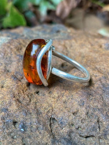 Honey Silver Amber Ring