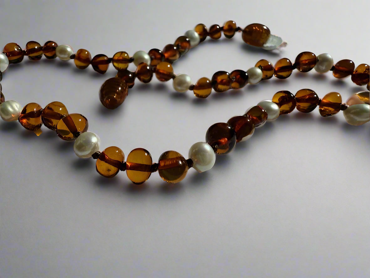 Amber and Pearl Baby Necklace