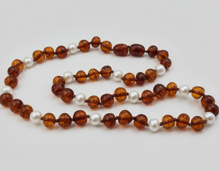 Amber and Pearl Adult Necklace
