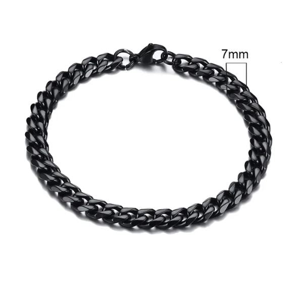 Men's Black Chain Bracelet 7 mm