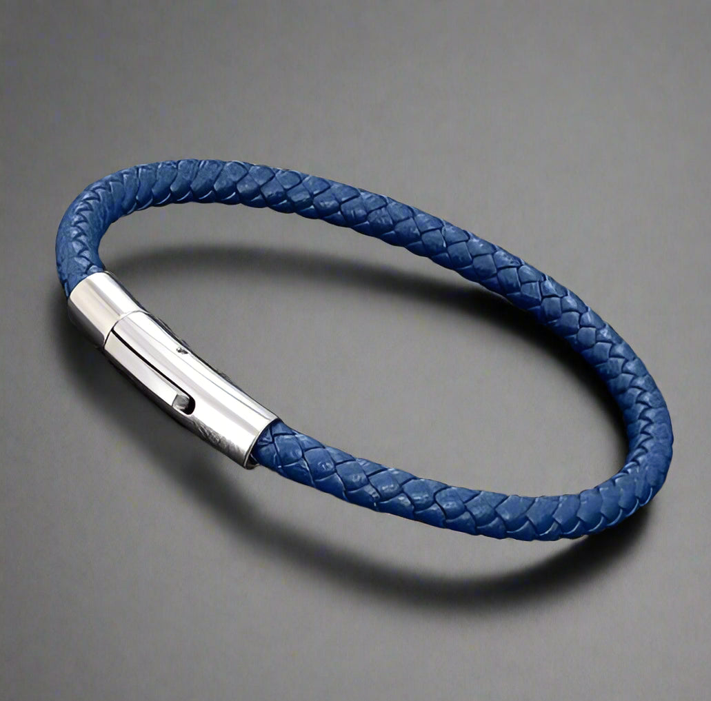 Men's Navy Blue leather rope bracelet