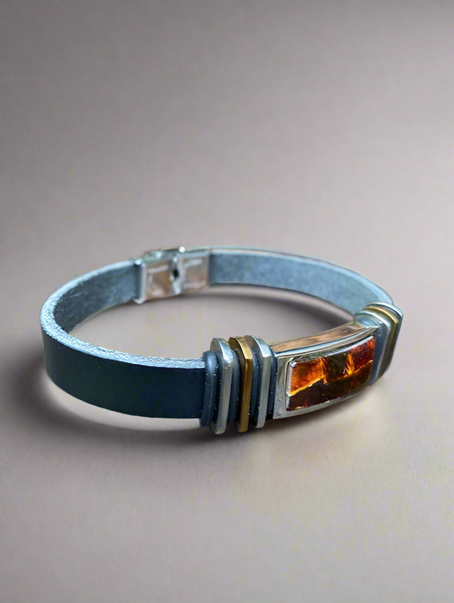 Filip Amber Leather Men's Bracelet