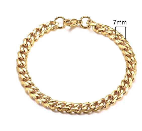 Men's Gold Chain Bracelet- 7 mm