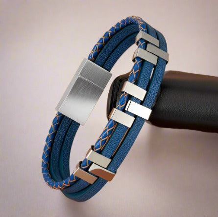 Navy Leather Men's Bracelet