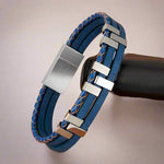 Load image into Gallery viewer, Navy Leather Men&#39;s Bracelet
