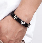 Load image into Gallery viewer, Navy Leather Men&#39;s Bracelet
