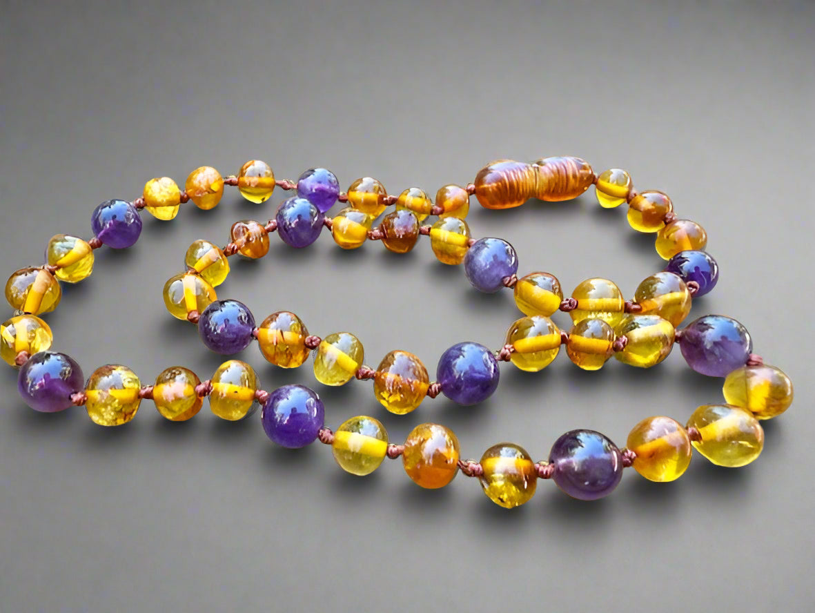 AMETHYST AND AMBER Teething Necklace