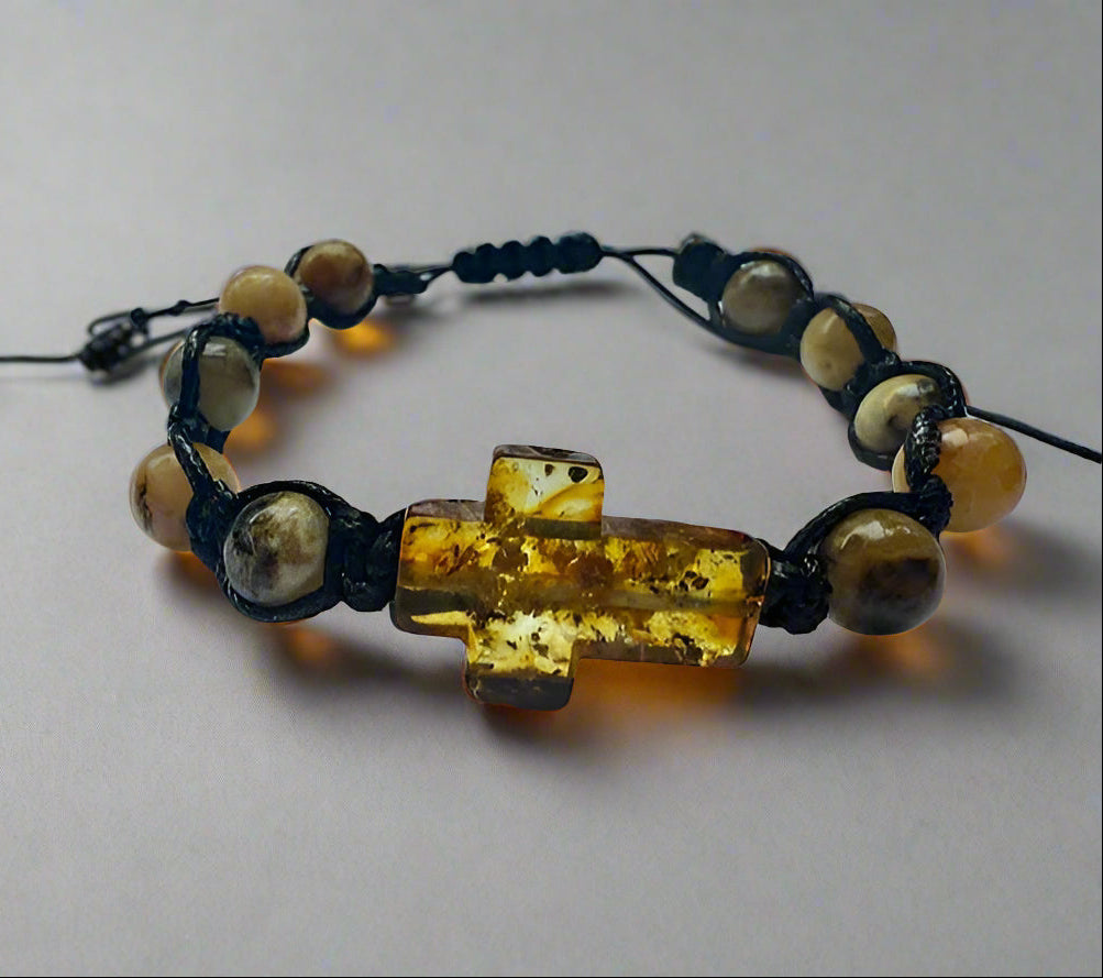 mens amber cross bracelet