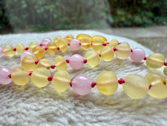 Raw Lemon and Rose quartz Baby Necklace