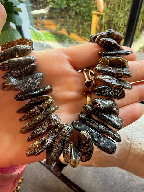 Earthy Green Amber Necklace