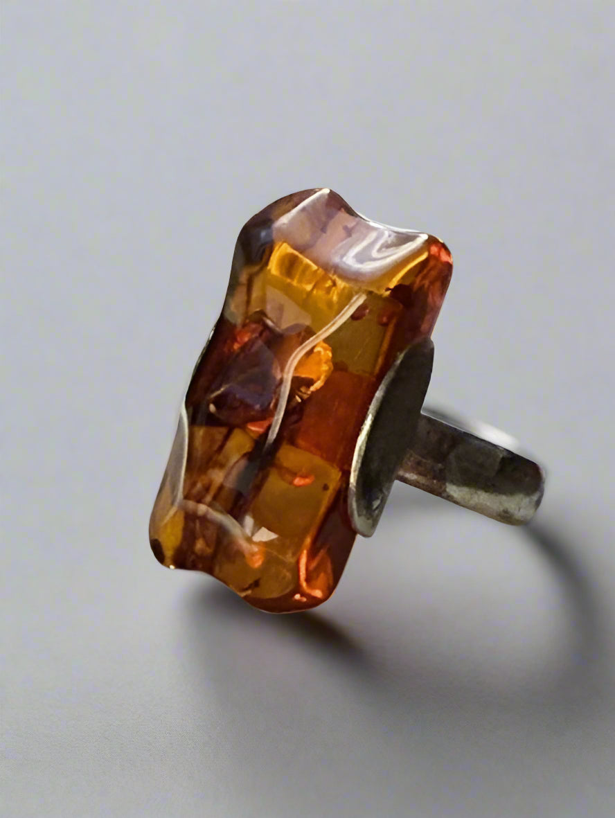 Faceted Cognac Baltic Amber Ring