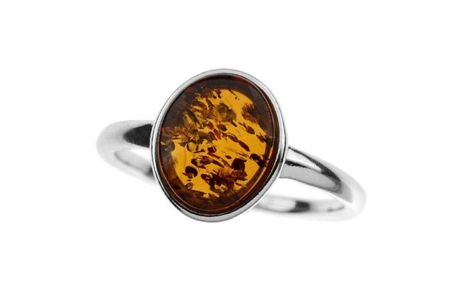 Stunning Silver Amber Ring