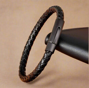 Men's leather rope bracelet black