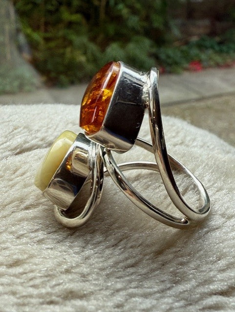 Mixed Amber & Sterling Silver Statement Ring