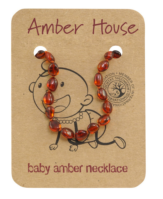 COGNAC OVAL BALTIC AMBER BABY  NECKLACE - Amber House