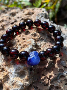Cherry Amber with Blue Sapphire (September Birthstone)
