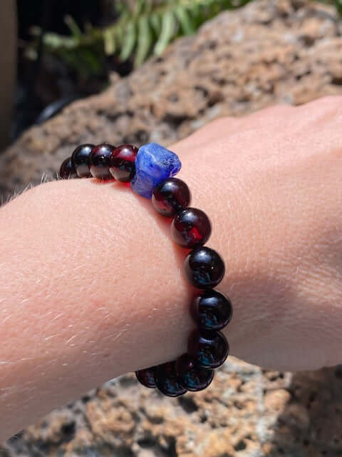 Cherry Amber with Blue Sapphire (September Birthstone)