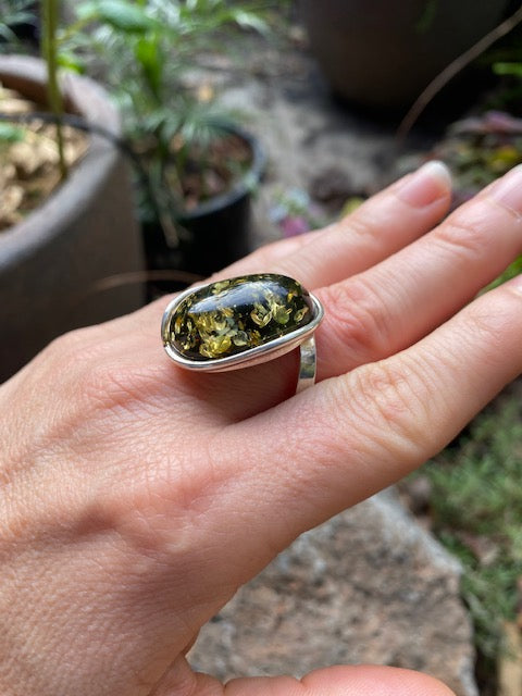 Green Baltic Amber Ring - Amber House 