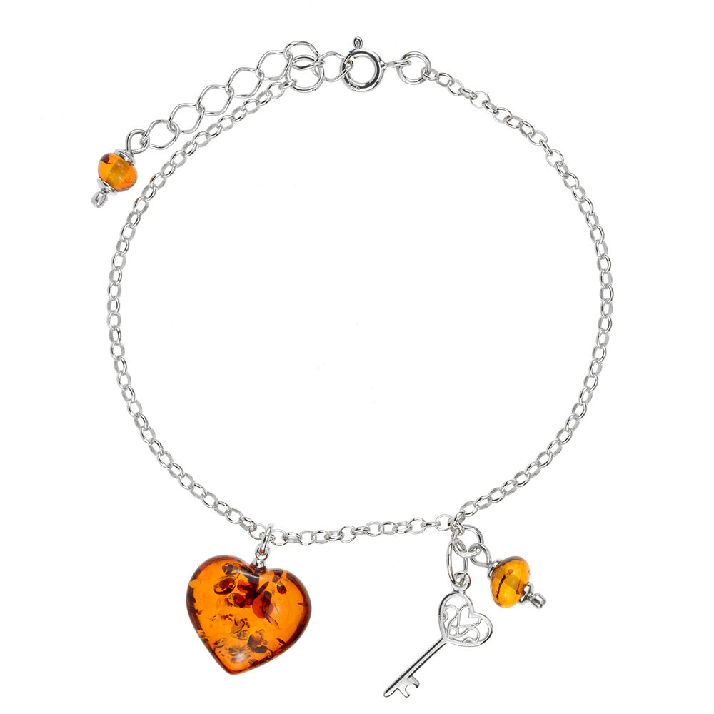 Silver Bracelet with Amber Heart - Amber House 