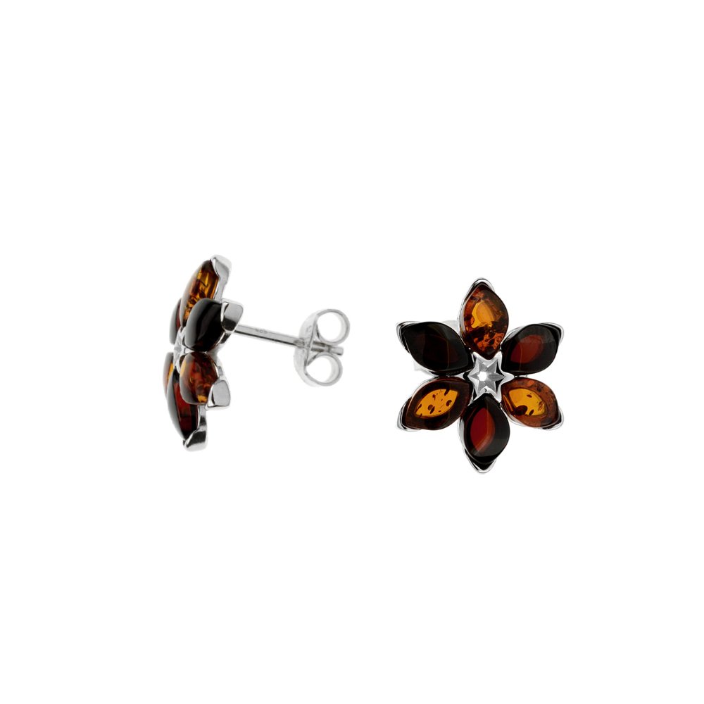 Flower Stud Baltic Amber earrings - Amber House 