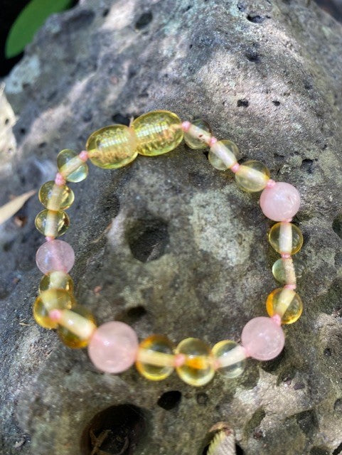 Rose Quartz and Amber Bracelet - Amber House