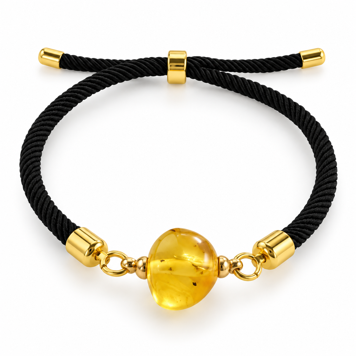 Natural Baltic Amber & Black Cord Adjustable Bracelet
