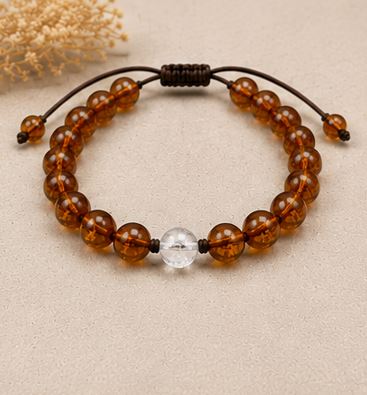 April Birthstone Amber Clear Quartz Bracelet