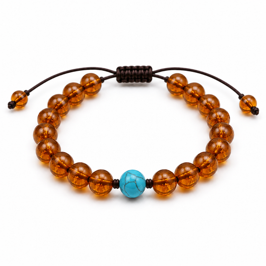 December Birthstone Turquoise Amber Mens Bracelet