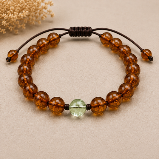 May Birthstone Clear Quartz Amber Mens Bracelet