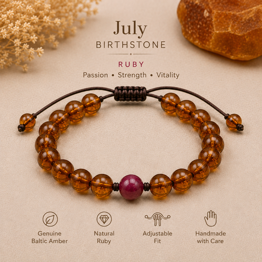 July Birthstone Amber Mens Bracelet