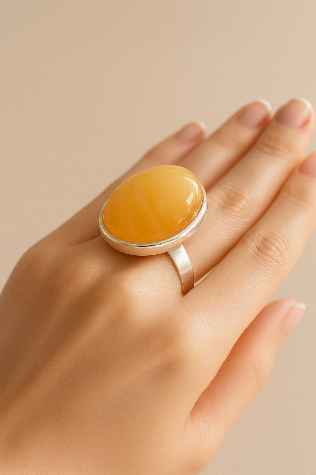 White Amber ring- adjustable