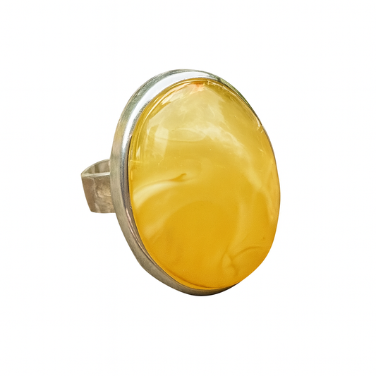 White Amber ring- adjustable