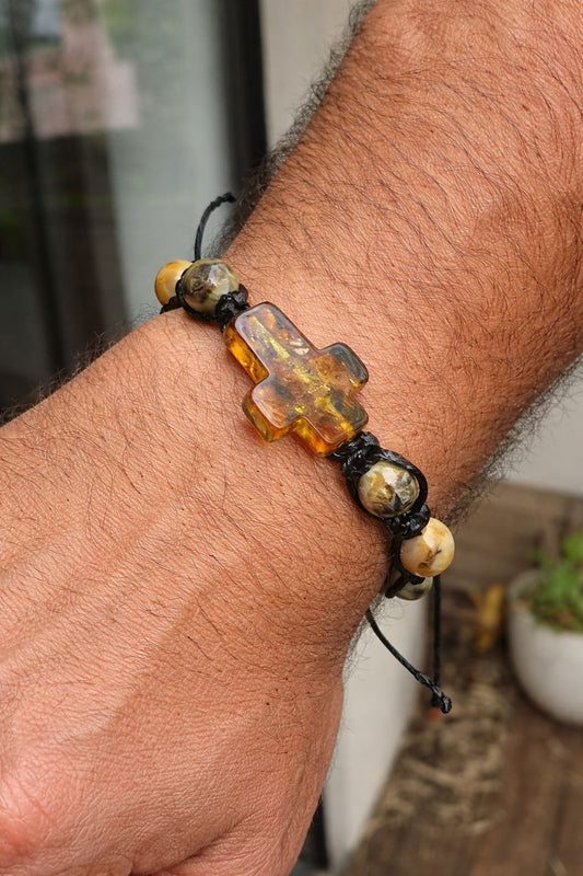 Men's Amber Cross Bracelet
