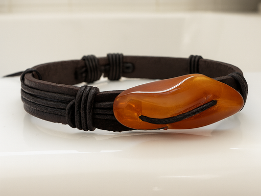 Leather Amber Men's Bracelet
