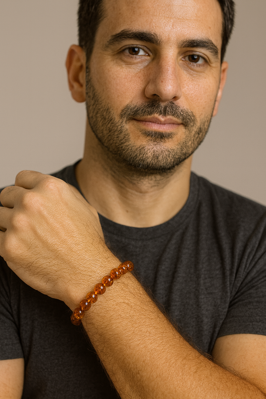 Men's Rainbow Bead Amber Bracelet
