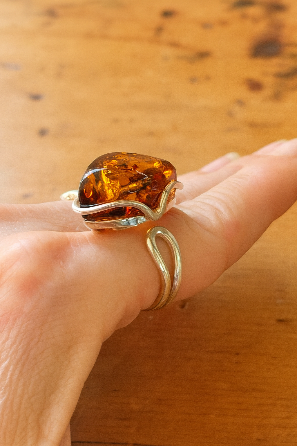 Cognac Amber stone ring