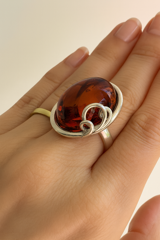 Gorgeous Ring with Cognac Amber