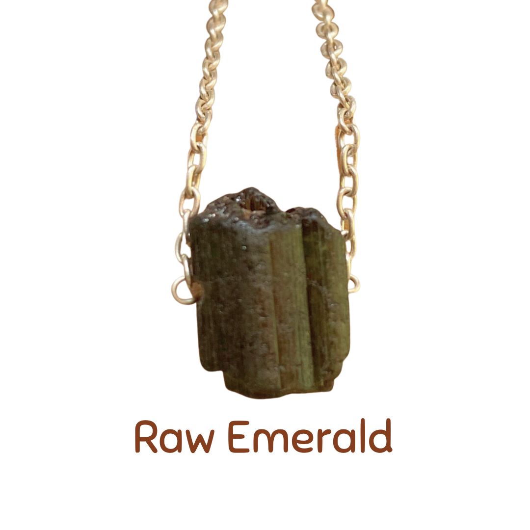 Raw Emerald  Necklace ( May  Birthstone)
