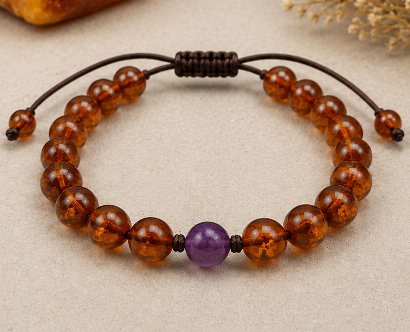 February Birthstone Amber Amethyst Bracelet