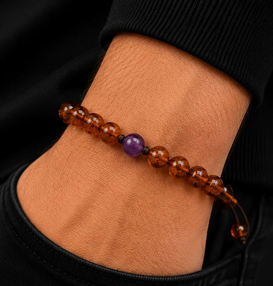 February Birthstone Amber Amethyst Bracelet