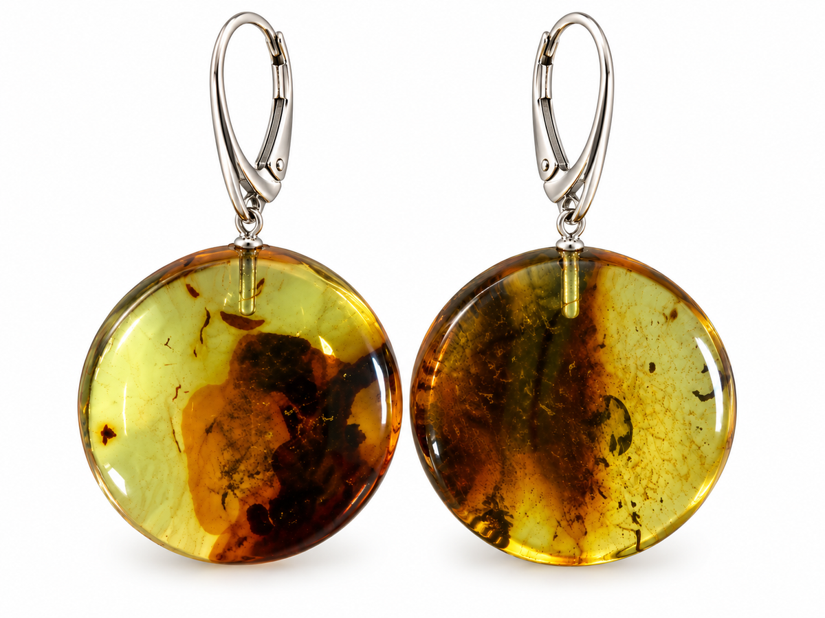 Natural Baltic Amber Drop Earrings – Pale Lemon and Olive Tones