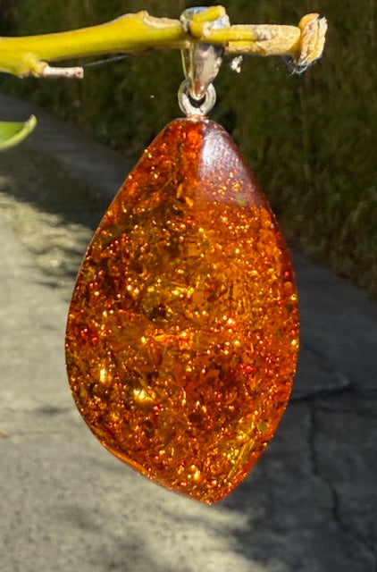 Silver Cognac Amber Pendant