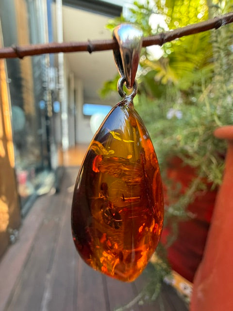 Silver Cognac Amber Pendant
