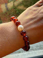 Load image into Gallery viewer, The Cognac Glow Amber and Pearl Bracelet
