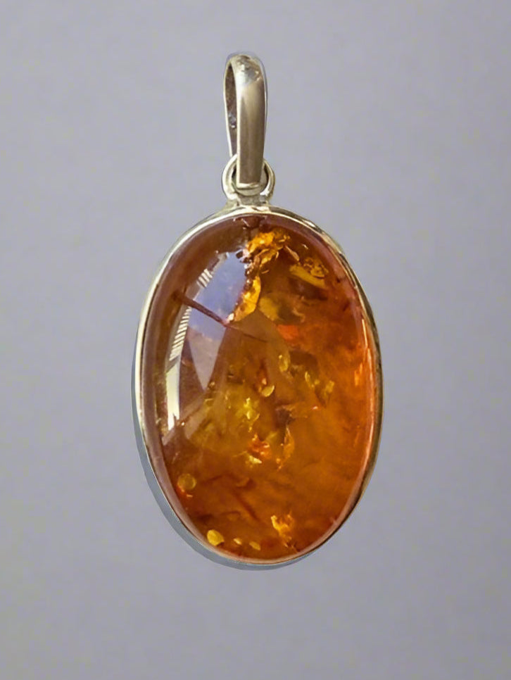 Silver Cognac Amber Pendant